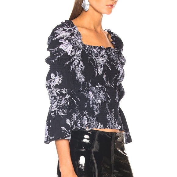 [Cinq A Sept] Silk Smocked Top - Picture 3 of 11